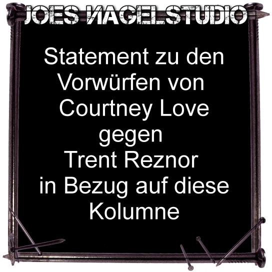 schwarzer Hintergrund mit "Statement zu den Vorwürfen von Courtney Love gegen Trent Reznor in Bezug auf diese Kolumne" darüber